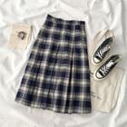High-waist Plaid Skirt Blue & White - One Size