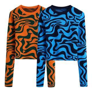 Heart Print Crew Neck Long Sleeve Sweater