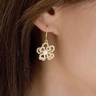 Rhinestone Shell Flower Dangle Earring 1 Pair - Gold - One Size