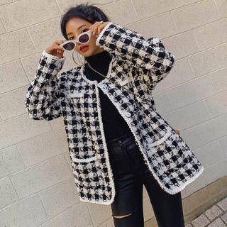 Snap-button Checked Tweed Jacket