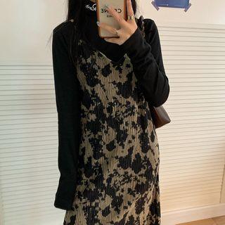 Printed Midi Overall Dress