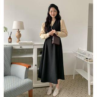 V-neck Adjustable-waist Long Overall Dress