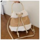 Fluffy Trim Bucket Bag Khaki - One Size