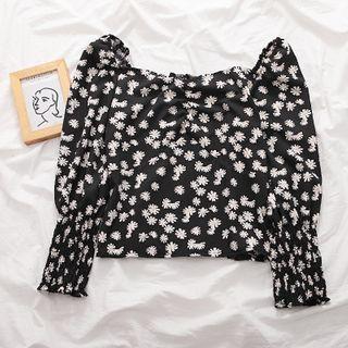 Flower Print Blouse White Flowers - Black - One Size