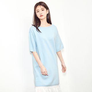 Elbow-sleeve Knit Mini Dress