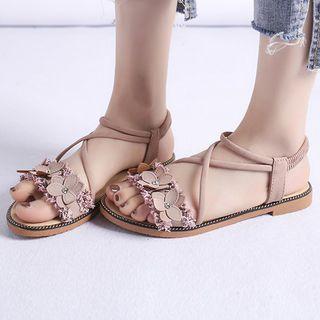 Floral Embellished Ankle Strap Sandals
