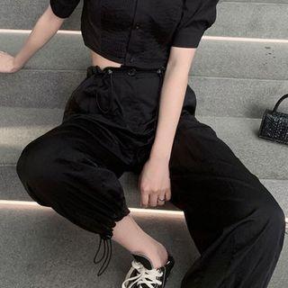 Drawstring-cuff Wide-leg Cargo Pants