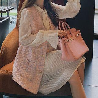 Tweed Vest / Lace-up Dress / Set