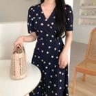 Daisy Short-sleeve Chiffon Dress Dark Blue - One Size