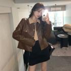 Faux Leather Button Jacket / Shirt / Mini Pencil Skirt