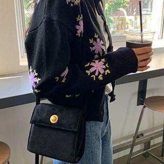 Flap Suedette Shoulder Bag Black - One Size