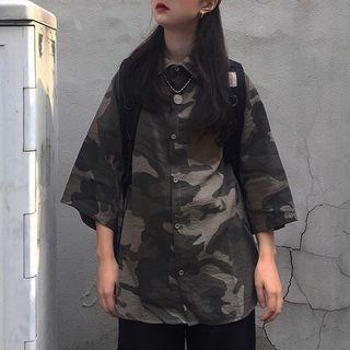 3/4-sleeve Camo Print Shirt Camouflage - One Size