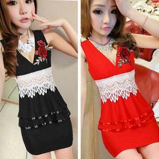 Lace Panel Sleeveless Bodycon Mini Dress