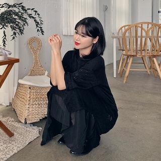 Chiffon Layered Pointelle-knit Dress