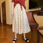 High-waist Cherry Print Chiffon A-line Skirt