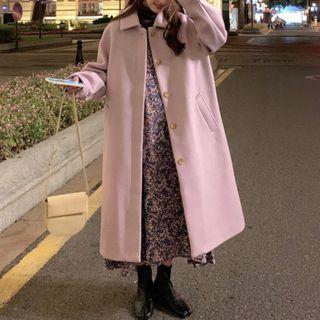 Single-breasted Midi Coat / Flower Print Long-sleeve Midi Shift Dress