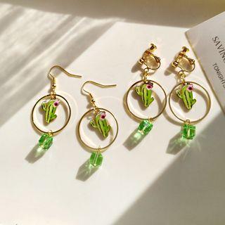 Cactus Hoop Drop Earring / Clip-on Earring