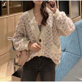 Contrast Button Pattern V-neck Cardigan