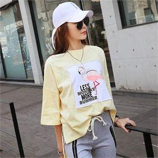 Elbow-sleeve Printed Dip-back T-shirt