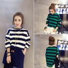 3/4-sleeve Cut Out Striped T-shirt