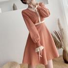 Contrast Trim V-neck Knit A-line Dress