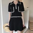 Color-block Short-sleeve Slim-fit Top / Skirt