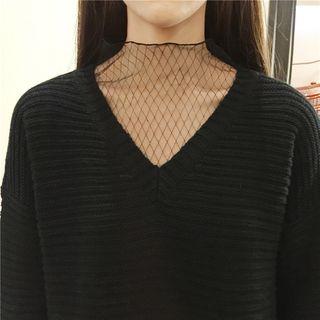 Set: Long Sleeve Sheer Top + V-neck Sweater