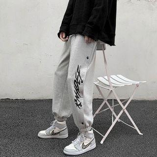 Lettering Button-side Cropped Sweatpants