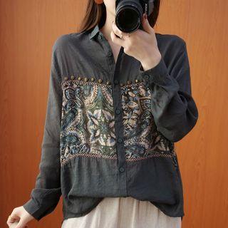 Print Panel Shirt Gray - One Size