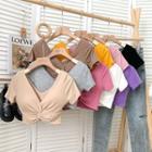 Knotted V-neck Crop T-shirt In 9 Colors