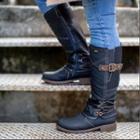 Contrast Trim Chunky-heel Mid-calf Boots