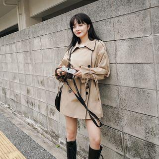 Contrast Trim Double-breasted Trench Jacket