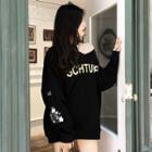 Oversized Lettering Cold-shoulder Sweatshirt