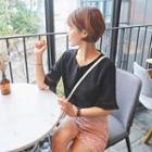 Cutout-neckline Fringed-sleeve Top
