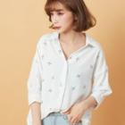 Bell-sleeve Leaf Print Shirt White - One Size