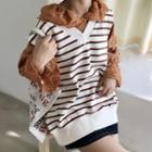 Striped V-neck Vest / Eyelet Lace Collar Blouse