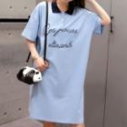 Letter Embroidered Elbow Sleeve Polo Shirt Dress