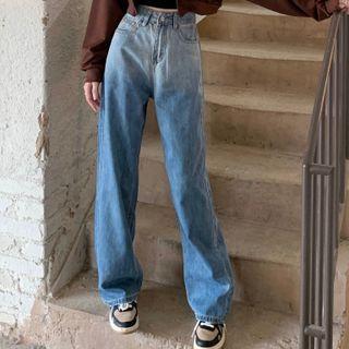 Ombre Washed Wide Leg Jeans
