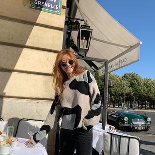 Crewneck Printed Sweater Beige - One Size
