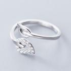 925 Sterling Silver Rhinestone Leaf Open Ring Ring - S925 Silver - One Size