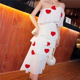 Heart Applique One Shoulder Short Sleeve Midi Dress