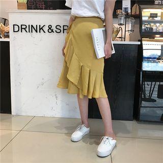 Ruffle-hem Lace-up Midi Skirt