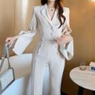 Set: Single-breasted Cropped Blazer + Boot-cut Pants