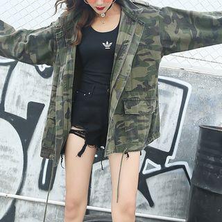 Hooded Camo Button Jacket