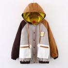Paneled Buttoned Hoodie Color Panel - Coffee - One Size