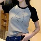 Short-sleeve Rabbit Print Raglan T-shirt
