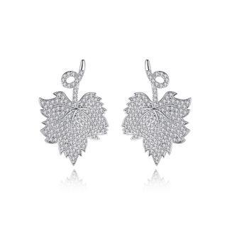 Fashion And Elegant Leaf Cubic Zirconia Stud Earrings Silver - One Size