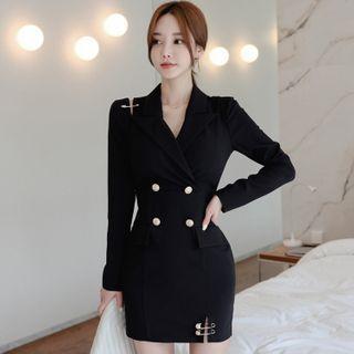Pin Detail Long-sleeve Mini Collared Sheath Dress