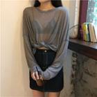 Loose-fit Long-sleeve See-through Top