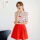 Elbow-sleeve Mini Skirt Hanbok Set (strawberry / Burgundy)